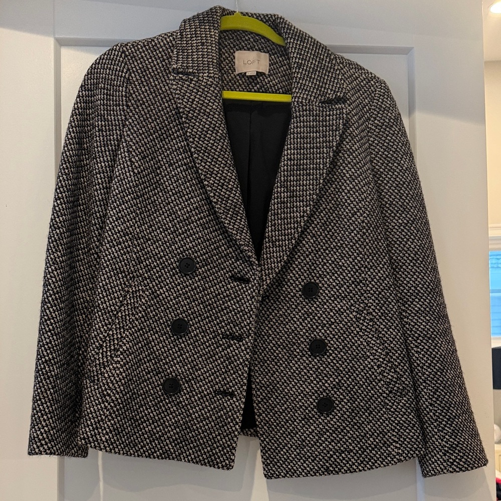 LOFT Women's Black and White Checkered Blazer